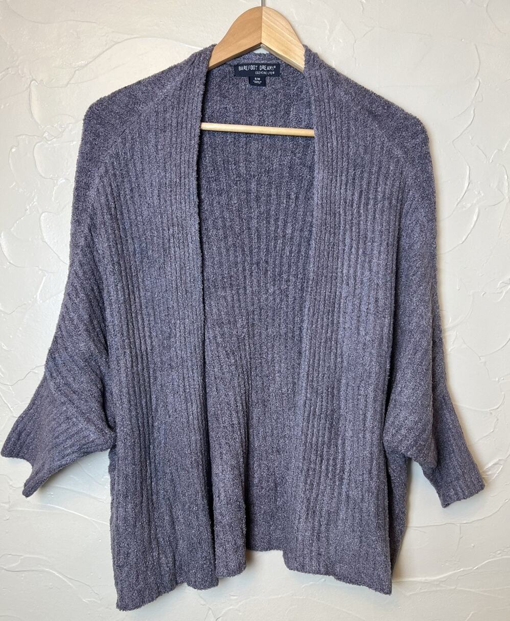 Barefoot Dreams Women’s Cozy Chic Lite Cardigan Size S/M Purple Ribbed Dolman